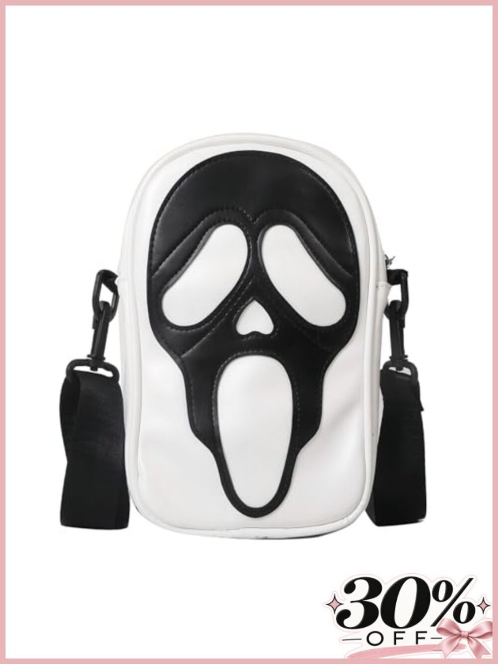 Halloween Skull Face Vegan Leather Messenger Bag Crossbody Purse